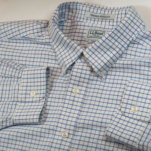 ll bean dress shirt men 18 33 plaid white button up long sleeve wrinkle resistan
